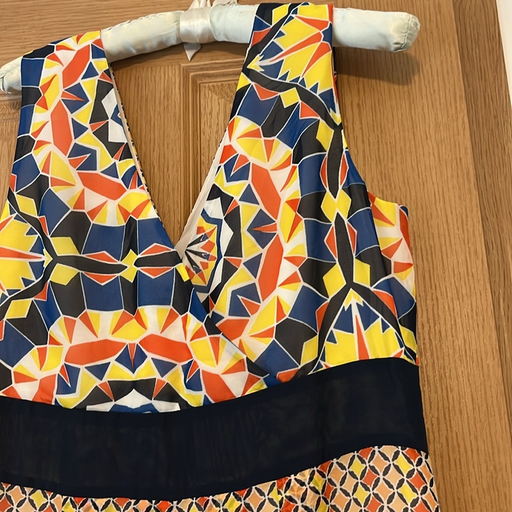 Ann Taylor maxi dress size 8 gorgeous tropical pattern sleeveless v neck front - Picture 3 of 6